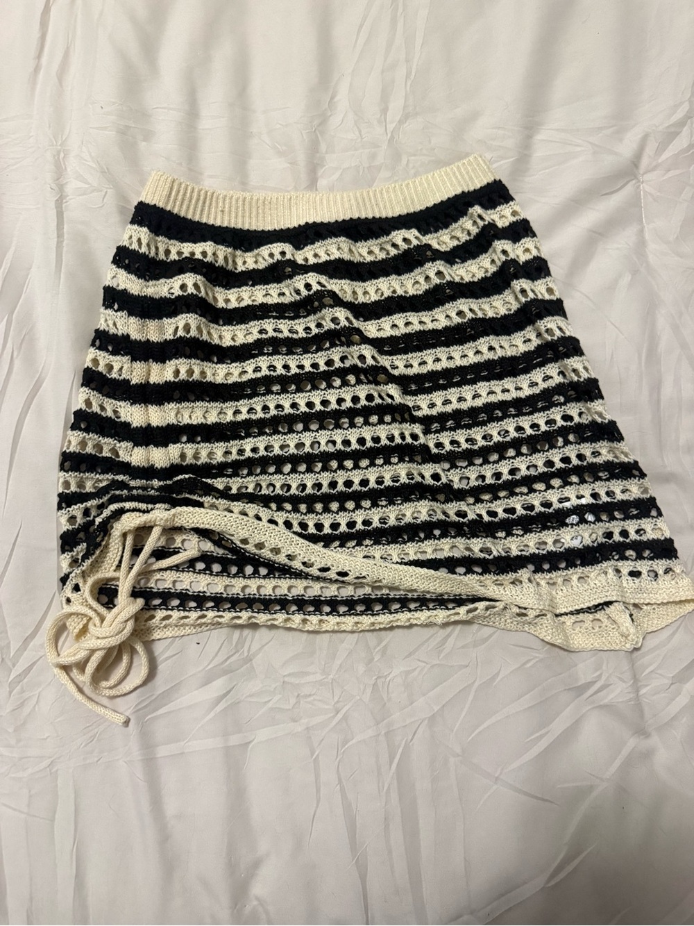 SHEIN Black and Cream Striped Knit Mini Skirt